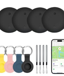 Tracéur Smart Air Tag Lot de 4 Compats Apple Localiser iOS SEUL, Cas Protégeant Inclus, Étanche IP67, Batterie Remplaçab