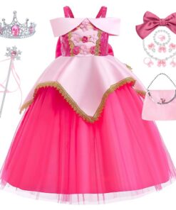 Robe de Princesse Aurora Nouvelle Avant Fille pour La Belle au Bois Dormant Sac Couronne 3-8 Ans Déguisement Noël Annive