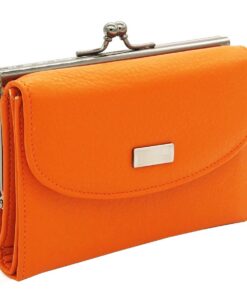 Portefeuille Femme Charmoni - Fermoir Clic Clac - Porte Carte Crédit en Cuir De Vachette Véritable (Orange)