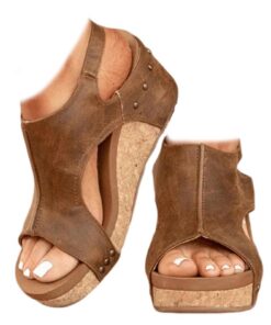 Whimsyard Sandales compensées en cuir pour femmes en été, sandales compensées avec plateforme large, sandales compensées