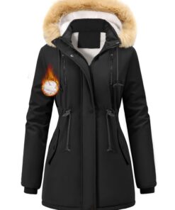 Nadeer Veste Femme Hiver Polaire Chaud Parka Zippée avec Capuchon Élégant Blouson Manches Longues Epaissé Outercoat avec