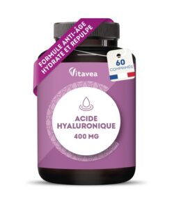 Acide hyaluronique pur 400 mg vegan – anti-âge & hydration - haute absorption 60 comprimés – Fabriqué en France - Vitave