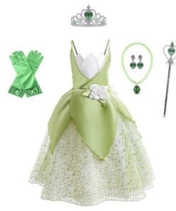Robe de princesse Tiana de Lito Angels avec accessoires pour enfant fille - Taille 5-14 ans - Vert - Costumes de déguise