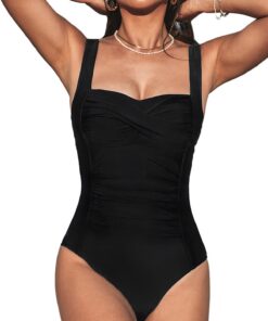 CUPSHE Maillot de bain une pièce femme Contrôle du ventre Bretelles larges réglables Confortable Étanche Nage sport plag