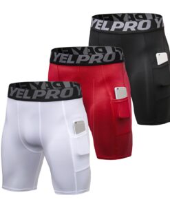 Ruowuhen Short de Compression Homme Séchage Rapide Poches Collants de Course Leggings Lot de 3