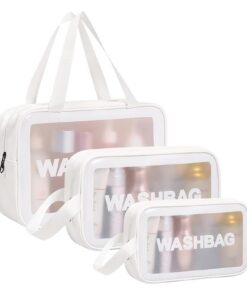Trousse de toilette Aucuu transparente 3PC imperméable voyage en PU et PVC∧portable∧luxe∧pour femme∧voyage∧imperméable∧a