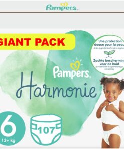 PAMPERS HARMONIE TAILLE 6 107 COUCHES POID 13 À 18 KG POUR ENFANTS ACTIFS EN JOUR ET NUIT