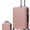 Valise Grande Taille CELIMS + Trousse de Toilette | Toute Voyageuse Cherche | Rose Gold | Bagage Idéal Voyage | 23kg Sou