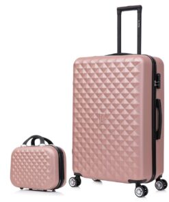 Valise Grande Taille CELIMS + Trousse de Toilette | Toute Voyageuse Cherche | Rose Gold | Bagage Idéal Voyage | 23kg Sou