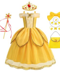 New front Fille Princesse Belle Robe de Déguisement CarmenRal Fête Anniversaire Accessoires Collier Baguette Magique Cos