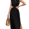 CUPSHE Robe Longue Été Sans Manches Rembourrées pour Femme avec Fente Latérale et Éléments de Mode en Vogue