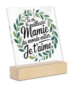 Plaque Acrylique Mamie Feuillage Message d'Amour - Cadeau Grand-Mère Maison Bureau