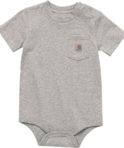 Carhartt Combinaison unisexe à manches courtes pour enfant, 18 mois, gris chiné, poches pratiques, résistante et confort