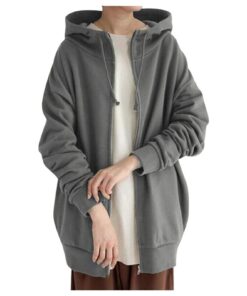 Manteau zippé femme polaire long - Coupe ample chaude pour entraînement - Veste en polaire longue avec poches - Style dé