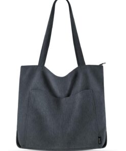 Prite Sac Bandoulière en Velours Côtelé Femme Homme - Sac Fourre-Tout avec Fermeture Éclair et Poches