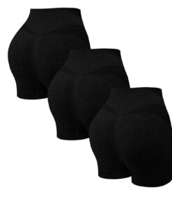 Chaning Lot de 3 Shorts de Cycliste Femme Anti-Frottement Taille Haute Anti-Cellulite pour Sport Fitness Gym Pilates