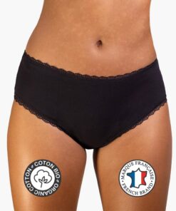 Shorty Culotte Menstruelle REJEANNE Élégante avec Dentelle Fluide Haute Qualité Coton Bio (3-4 Tampons)