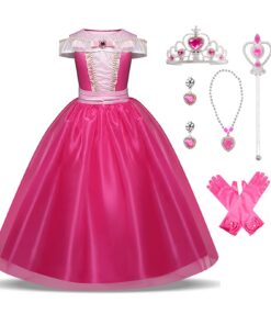 Robe Princesse Fille Aurore Fête Anniversaire Noël Partie Cosplay Robe de Soirée avec Accessoires