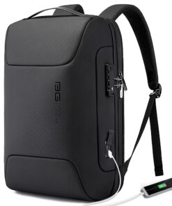 BANGE Sac à dos antivol léger avec port USB pour homme et femme, sac d'affaires noir - Taille medium (Ordinateur portabl