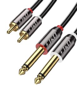 J&D RCA vers Jack Plaqué Or Coquille de Cuivre Heavy Duty Adaptateur Audio Stéréo Haut-Parleurs 1,8 M 2 x 6,35mm Male TS