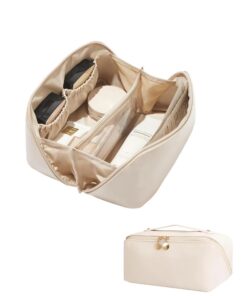 Yotlein Trousse de Toilette Femme Portable Grande Imperméable Poignée Cuir PU Voyage Maquillage