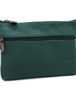 Charmoni Portefeuille Homme Vert - Cuir Vrai - Multi Poches Zippées - Anneau Porte Clé - Idéal pour Homme et Femme