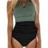 CUPSHE Maillot de Bain Une Pièce pour Femme Haut Col Contrôle Ventre Élastique Respirant Randonnée Vacances