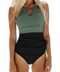 CUPSHE Maillot de Bain Une Pièce pour Femme Haut Col Contrôle Ventre Élastique Respirant Randonnée Vacances