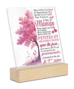 Plaque Acrylique Rectangulaire Merci Maman Je T’Aime – Message Touchant pour Fête des Mères – Décoration Rose Idéale pou