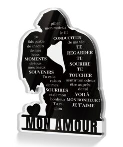 Putuo Décoration Silhouette Romantique Mon Amour Message d'Amour en Français Cadeau de Couple Sentimental