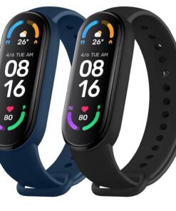 Wanme Bracelet Xiaomi Mi Band 5/6/6 NFC Femmes et Hommes Noir/Bleu Marine