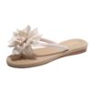 Tongs plates légères et classiques pour femme avec fleurs en tissu - Loisirs confortables et antidérapants - Chaussures