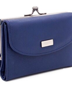 Charmoni Portefeuille Femme Bleu Cuir De Vachette Véritable - Fermoir Clic Clac - Grande Capacité à Porter Cartes Crédit