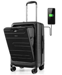 GYMAX Valise Cabine 20'' pour voyageurs d'affaires - Poche avant et port USB - Tige télescopique - Double serrure TSA -