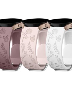 Wanme 3 Pièces Fleur Gravée Violet Fumé + Rose + Blanc Bracelet pour Samsung Galaxy Watch 6/4 Classic 43mm 47mm 42mm 46m