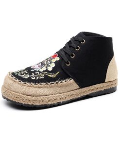 Ericat chaussures de broderie rouge pour femmes | Style rétro | Respirantes et légères