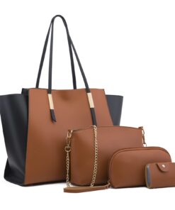 FANDARE Sac à Main Femme Ensemble 4 Pièces Sac Épaule Sac Bandoulière Portefeuille Brun - Voyage et Mode