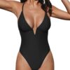 CUPSHE Maillot de Bain Une Pièce Pour Femme Chic Col en V Profond et Dos Croisé avec Sangle Réglable | Équipement Idéal