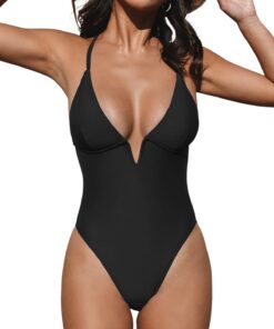 CUPSHE Maillot de Bain Une Pièce Pour Femme Chic Col en V Profond et Dos Croisé avec Sangle Réglable | Équipement Idéal