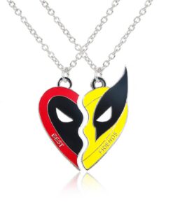Hifot 2 Collier d'Amitié Argent pour Femme et Homme, Impression de Héros Collier Coeur Séparables Cadeau Anniversaire