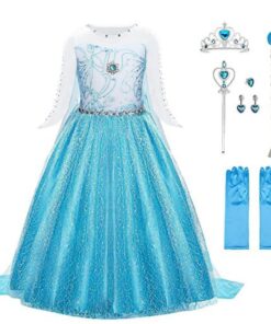 Robe Déguisement Princesse Fille pour Halloween Noël - Cosplay avec Couronne Baguette (100-150cm)