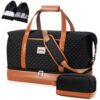 Sac De Voyage Lekespring Femme 50L | Sac Weekend avec Compartiment Étanche pour Femme - Matelassé Noir - avec 1 Trousse
