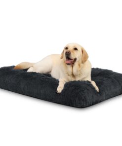 KSIIA Panier Chien Grande Taille Gris Foncé, Matelas Anti-Stress Lavable en Machine, Base Antidérapante