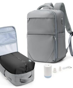 Livbote Sac de Compression pour Bagage à Main Avion – Sac à Dos Imperméable avec USB & Airbag 45x36x20 cm - Gris