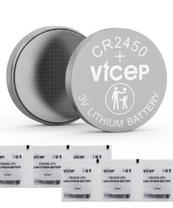 ViCep CR2450 Lithium 3V Batteries 6-Pack pour Porte-clés de Voiture, Montres, Télécommandes, Détecteurs de Mouvement et