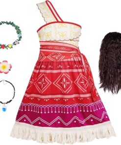 Costume Moana Fille Enfant Déguisement Carnaval Anniversaire 4-10 Ans Robe Collier Barrette Perruque Confortable