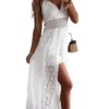 CUPSHE été Femmes Slip froncé Smocks Combinaison Robe col en V Bretelles Speghetti Dos Nu Maxi Maxi Dress tendência