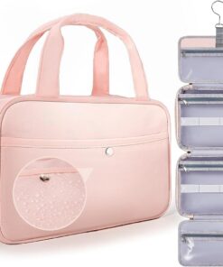 Chakipee Trousse de Toilette a Suspendre Femme Organisateur Cosmétique Imperméable avec Fenêtre Transparente, Essentiels