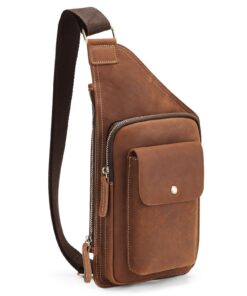 BAIGIO Sac à bandoulière en cuir pour homme - Petit sac banane vintage - Sac à main en cuir rétro pour homme