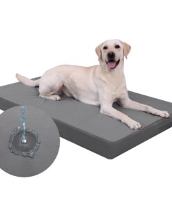 Orthopédique Lit Chiens Cuir Synthétique Amovible Lavable, Matelas Confortable et Frais 88x55x7cm Gris Foncé, Panier Chi